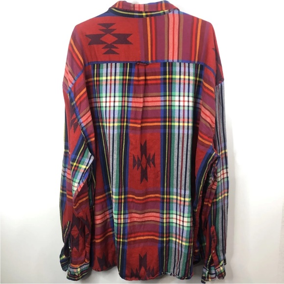 Asos Design Plus Oversized Aztec Check Button Up Shirt Red Big & Tall 6XL - Picture 4 of 5